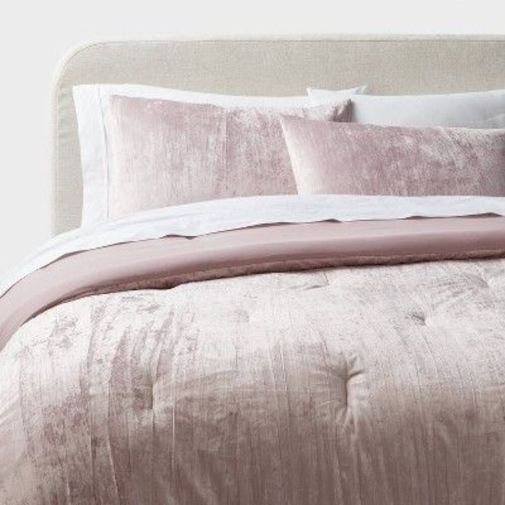 Open Box - Threshold - 3pc King Luxe Distressed Crinkle Velvet Comforter  Mauve